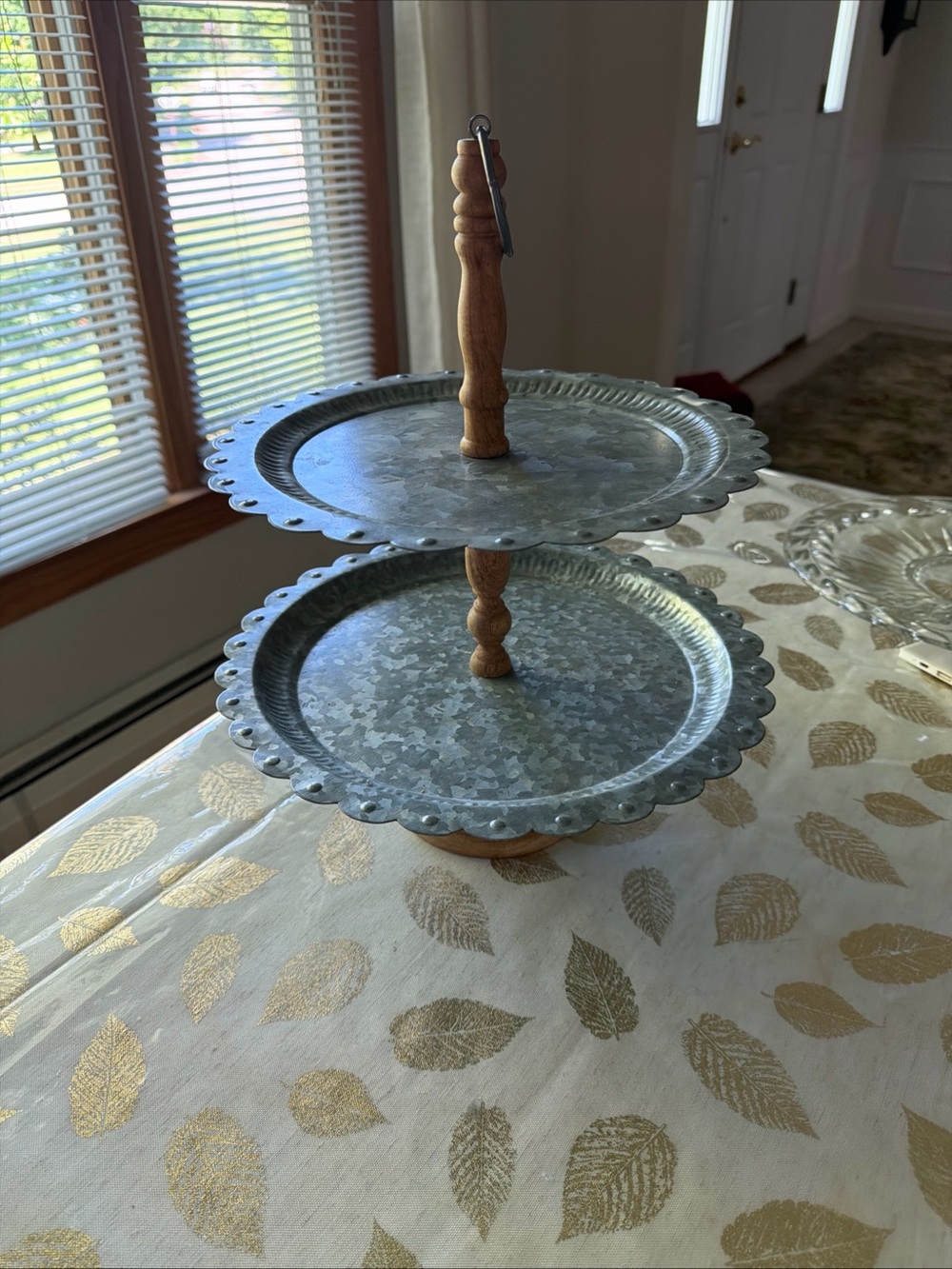 Two-Tier Galvanized Metal & Wood Dessert Stand - Rustic Farmhouse